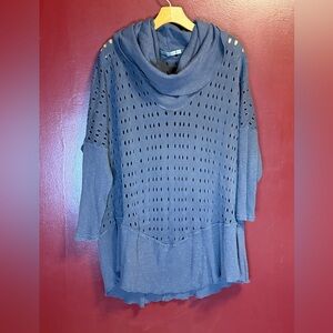 Wearables XCVI Open Knit Sweater Size L Blue Layered Boho Hippie Lagenlook